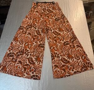 2X Orange Brown Floral High Rise Wide Leg Palazzo Pants